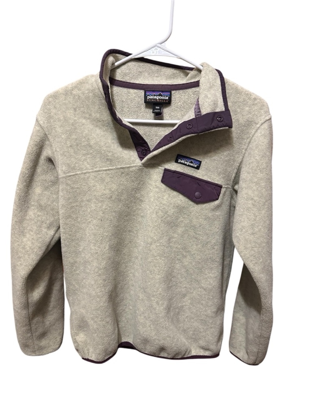 Patagonia Zip-Up Fleece Pullover - Cream with Plum Trim
